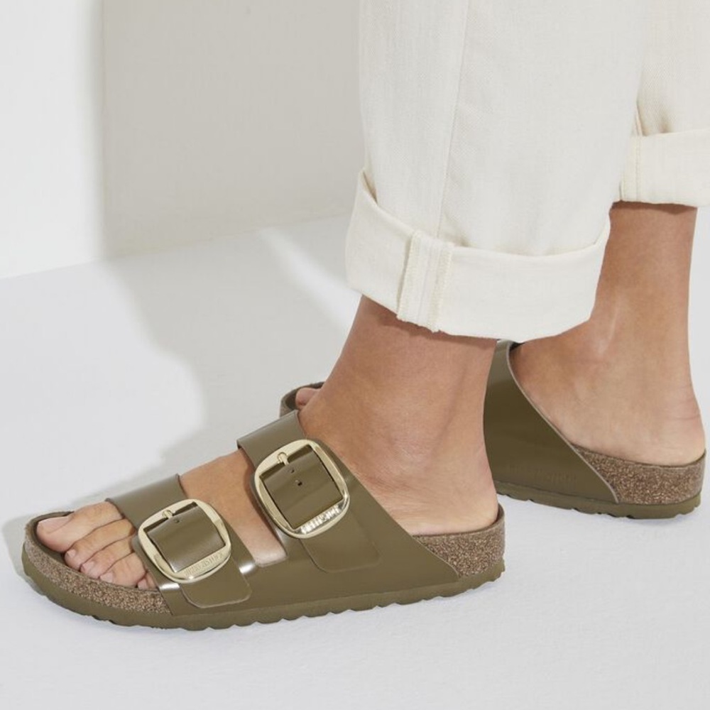 Birkenstock Arizona Big Buckle, High Shine Mud Green, Size 7.5 (EU 38)